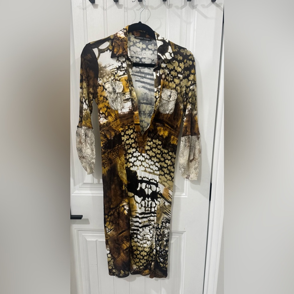 VTG Roberta Scarpa Venus Long Sleeve Dress in Brown and Cream Sz 8